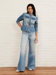 Mint Velvet Blue Puff Sleeve 100% Cotton Denim Jacket - Image 1 of 8