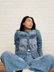 Mint Velvet Blue Puff Sleeve 100% Cotton Denim Jacket - Image 2 of 8