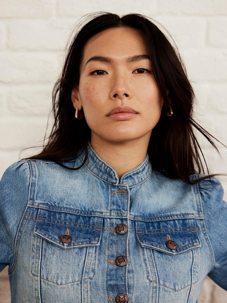 Buy Mint Velvet Blue Puff Sleeve 100% Cotton Denim Jacket from the