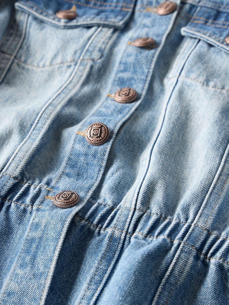 Mint Velvet Blue Puff Sleeve 100% Cotton Denim Jacket - Image 8 of 8