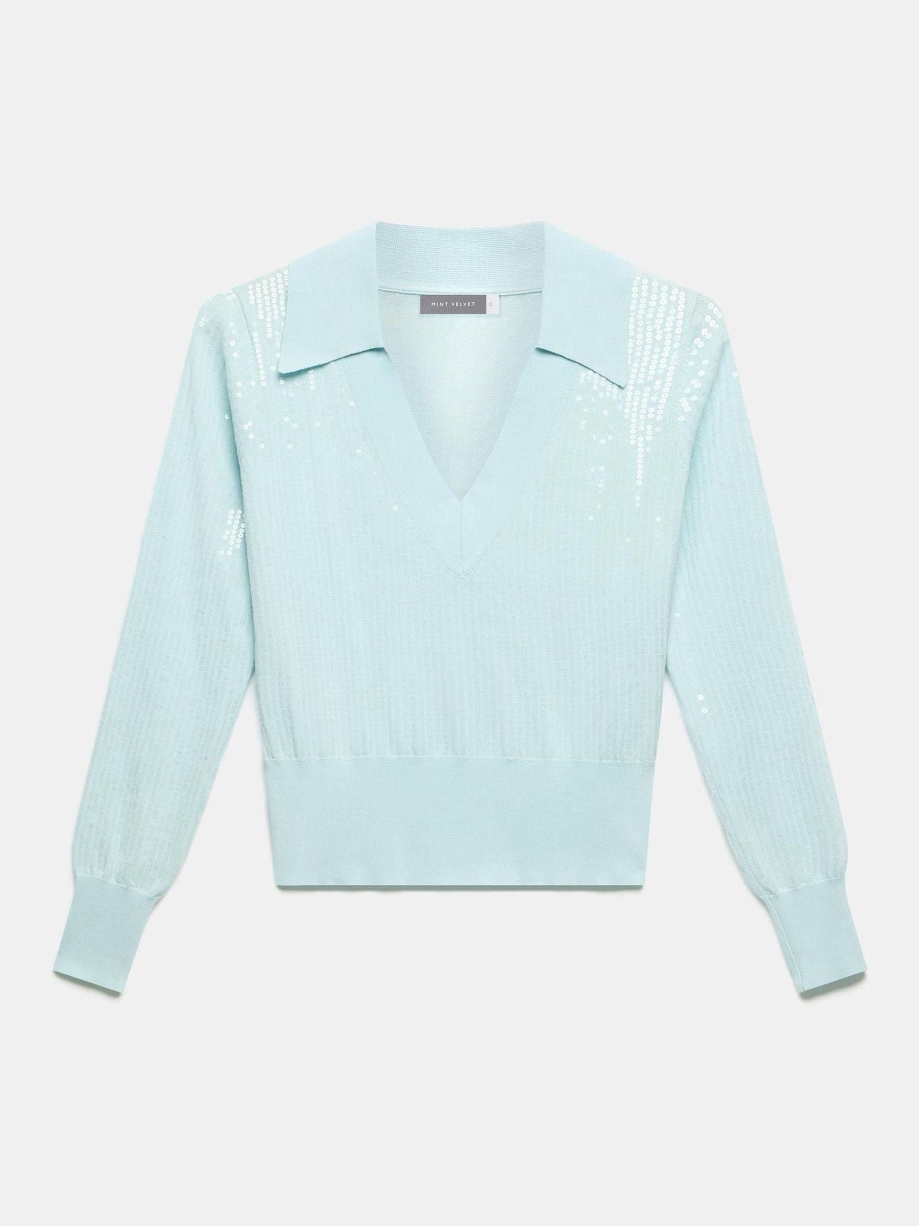 L’aube blanc Sequin Sheer Polo Knit Sequin Sheer Polo Knit – L'AUBE BLANC