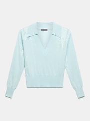 Mint Velvet Blue Sequin Knit Polo Top - Image 6 of 7