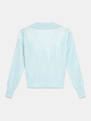 Mint Velvet Blue Sequin Knit Polo Top - Image 7 of 7