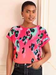 Love & Roses Pink Animal Ombre Crew Neck Jersey T-Shirt - Image 1 of 4