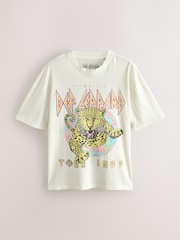 Def Leppard White Relaxed Fit Band Graphic Print T-Shirt - Image 1 of 4