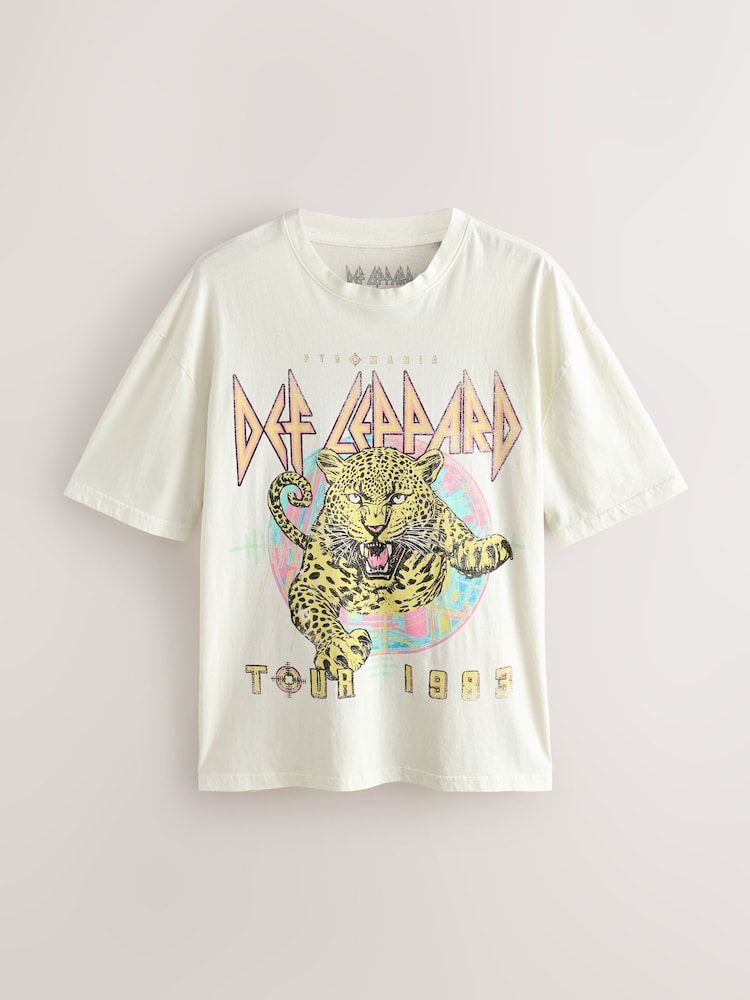 Def Leppard White Relaxed Fit Band Graphic Print T-Shirt - Image 1 of 4