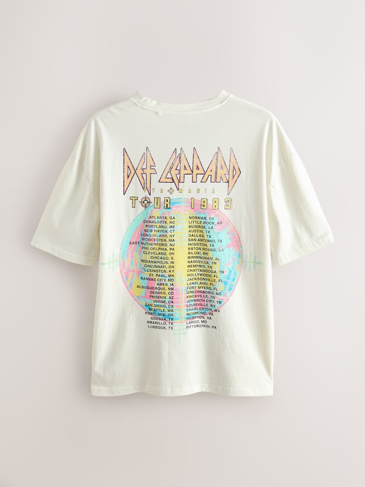 Def Leppard White Relaxed Fit Band Graphic Print T-Shirt - Image 2 of 4