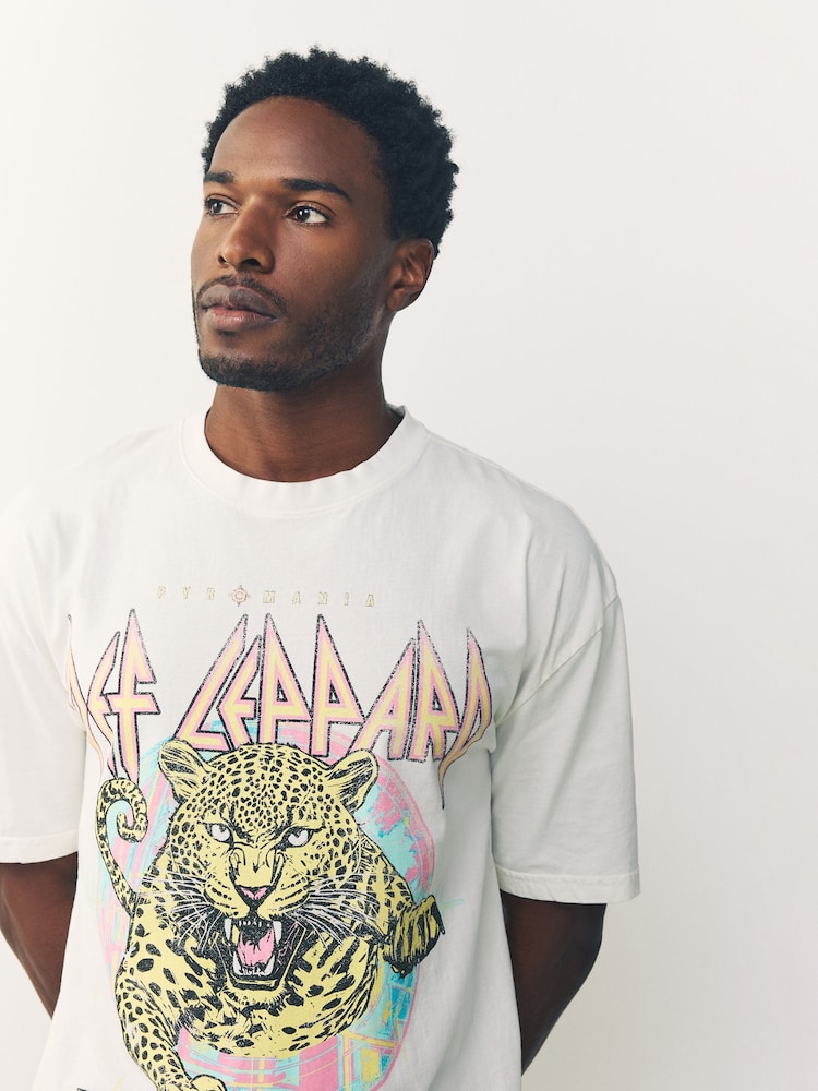 Buy Def Leppard White Relaxed Fit Band Graphic Print T-Shirt from