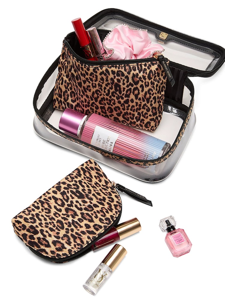 Victoria's Secret Leopard Brown Travel Trio Makeup Bag - Image 1 of 3