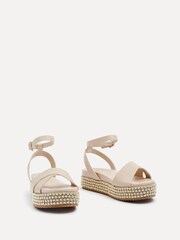 Linzi Nude Fiesta Beaded Embellished Wedges With Cross-Over Front Strap - Image 2 of 5
