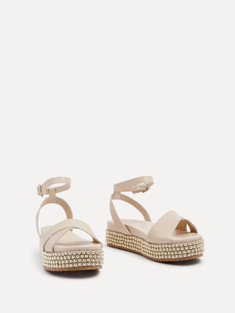 Linzi Nude Fiesta Beaded Embellished Wedges With Cross-Over Front Strap - Image 2 of 5