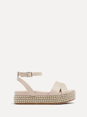 Linzi Nude Fiesta Beaded Embellished Wedges With Cross-Over Front Strap - Image 3 of 5