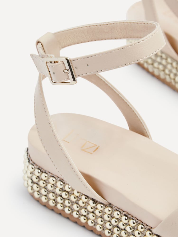 Linzi Nude Fiesta Beaded Embellished Wedges With Cross-Over Front Strap - Image 5 of 5