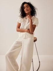 Mint Velvet Cream Stripe Peplum Top - Image 1 of 8