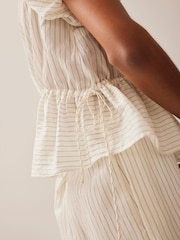 Mint Velvet Cream Stripe Peplum Top - Image 4 of 8