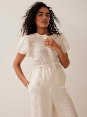 Mint Velvet Cream Stripe Peplum Top - Image 5 of 8