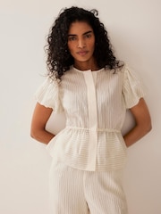 Mint Velvet Cream Stripe Peplum Top - Image 6 of 8
