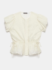 Mint Velvet Cream Stripe Peplum Top - Image 7 of 8