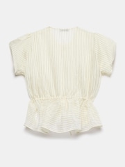 Mint Velvet Cream Stripe Peplum Top - Image 8 of 8