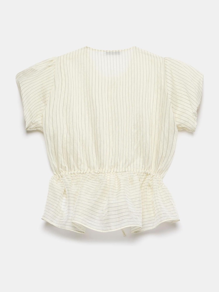 Mint Velvet Cream Stripe Peplum Top - Image 8 of 8