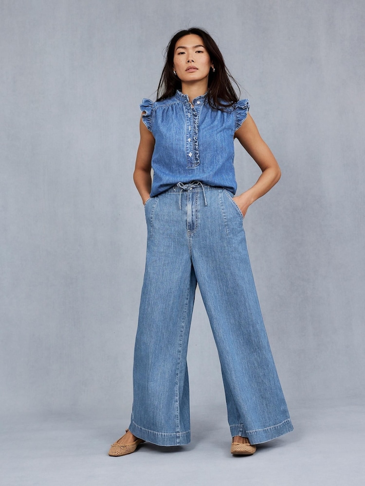 Mint Velvet Blue 100% Cotton Tie Waist Wide Jeans - Image 2 of 8 Mint Velvet Blue 100% Cotton Tie Waist Wide Jeans - Image 2 of 8