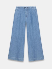 Mint Velvet Blue 100% Cotton Tie Waist Wide Jeans - Image 7 of 8