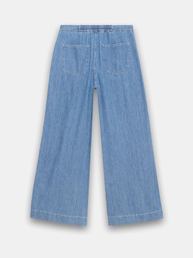 Mint Velvet Blue 100% Cotton Tie Waist Wide Jeans - Image 8 of 8