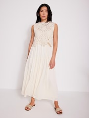 Mint Velvet Natural Crochet Midi Dress - Image 1 of 7
