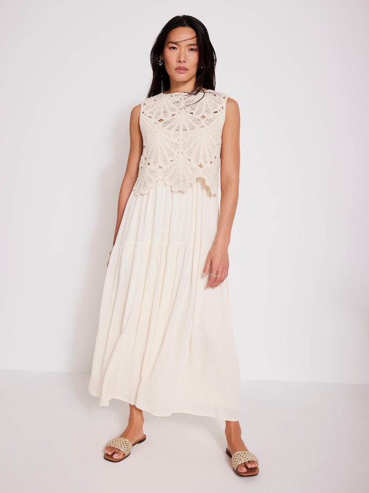 Mint Velvet Natural Crochet Midi Dress - Image 1 of 7