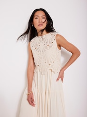 Mint Velvet Natural Crochet Midi Dress - Image 3 of 7