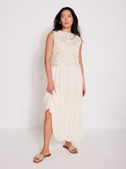 Mint Velvet Natural Crochet Midi Dress - Image 4 of 7