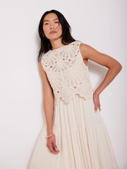 Mint Velvet Natural Crochet Midi Dress - Image 5 of 7