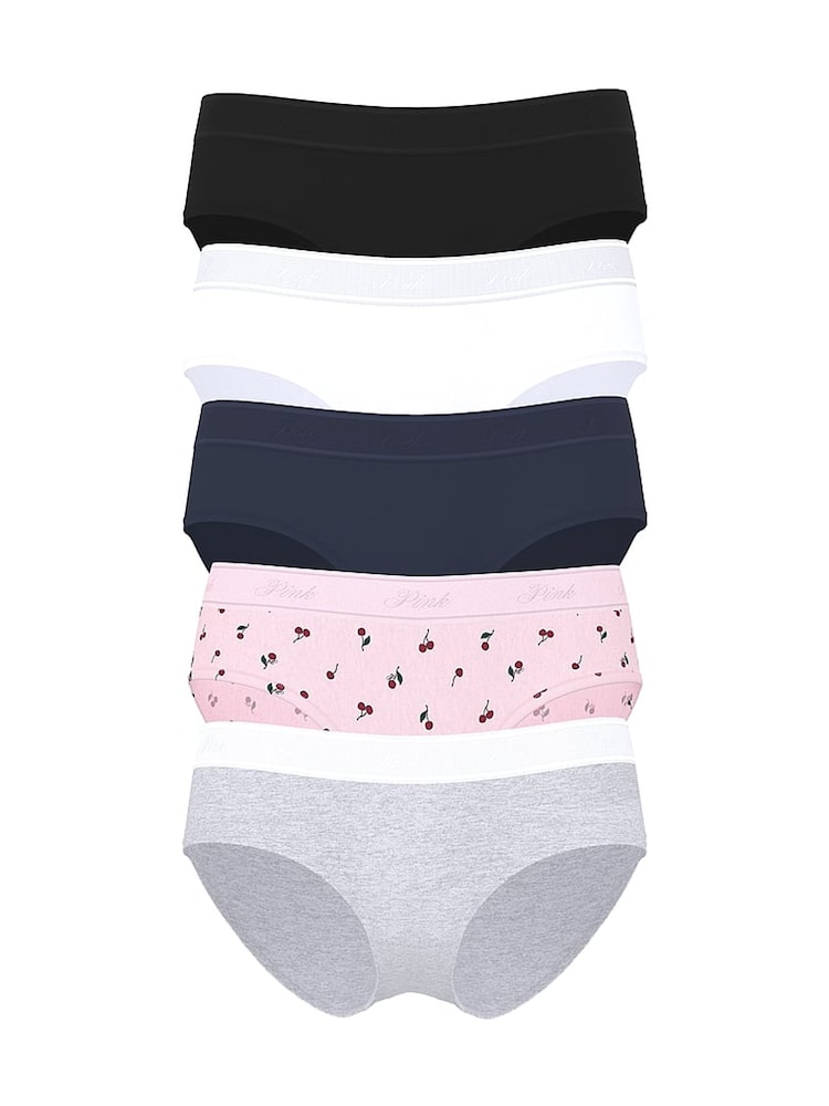 Victoria's Secret PINK BlackGreyWhitePinkBlue Hipster 5 Pack Logo Knickers - Image 1 of 1 Victoria's Secret PINK BlackGreyWhitePinkBlue Hipster 5 Pack Logo Knickers - Image 1 of 1
