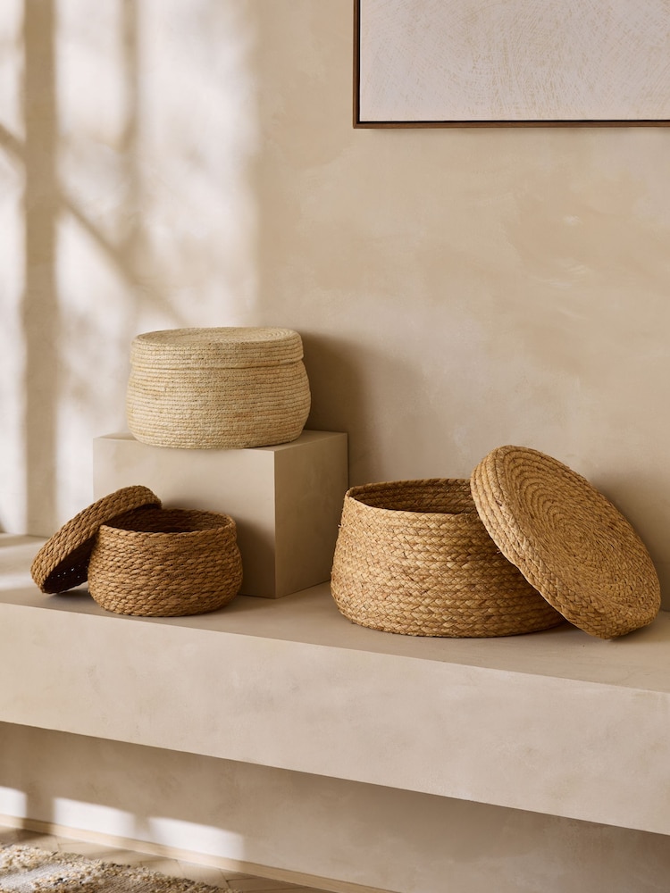 Set of 3 Neutral Mixed Woven Storage Baskets - Image 2 of 4
