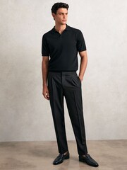 Reiss Black Hove Tapered Drawstring Tailored Trousers - Image 1 of 5