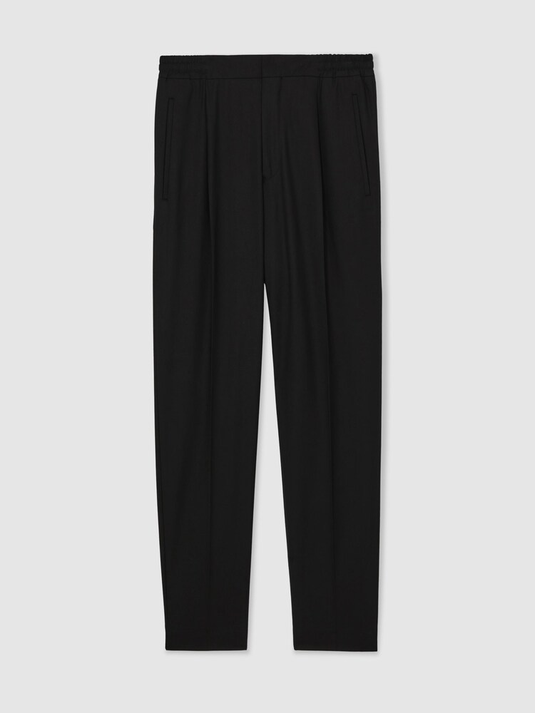 Reiss Black Hove Tapered Drawstring Tailored Trousers - Image 2 of 5