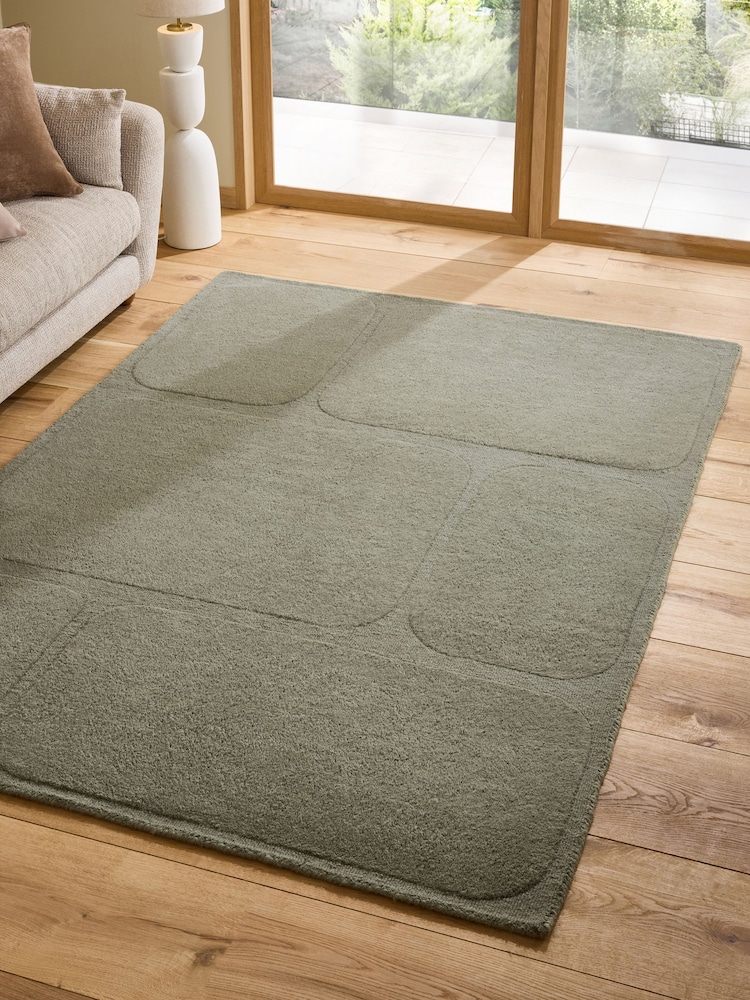 Green Carved Geo Abstract Rug - Image 1 of 7