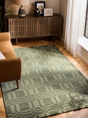 Green Geo Check Woven Rug - Image 1 of 5