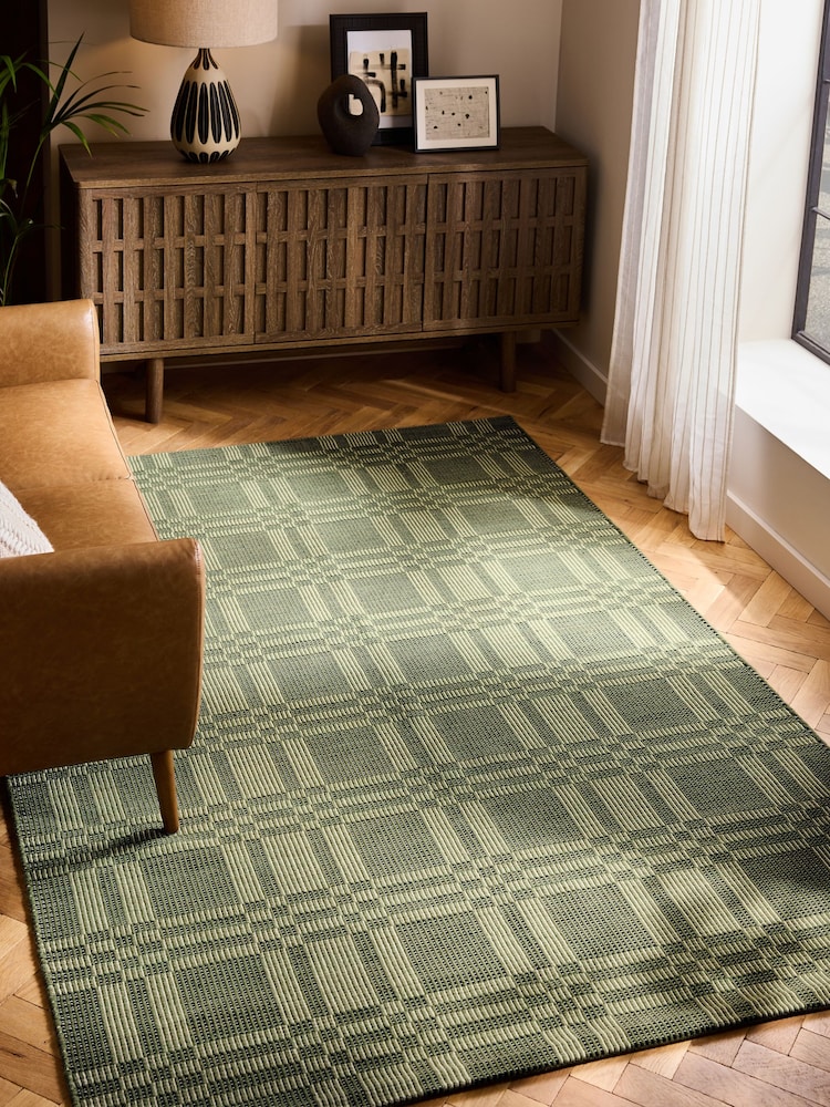 Green Geo Check Woven Rug - Image 1 of 5