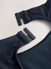 Navy Blue Broderie Cutwork High Neck Tummy Control Swimsuit - Image 8 of 8