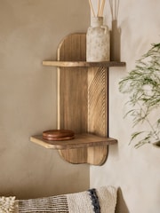Neutral Carved Wood Corner Shelf - Image 1 of 5