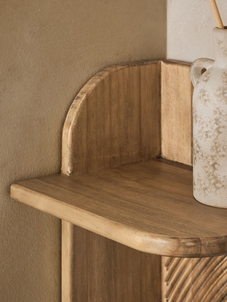 Neutral Carved Wood Corner Shelf - Image 2 of 5 Neutral Carved Wood Corner Shelf - Image 2 of 5