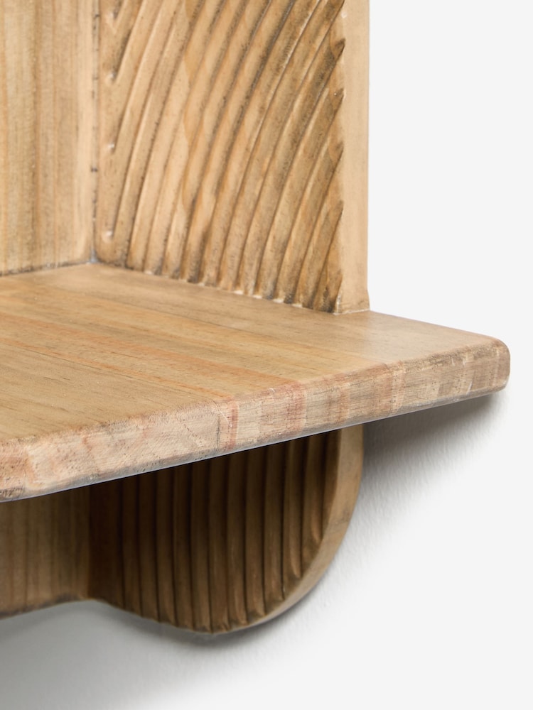 Neutral Carved Wood Corner Shelf - Image 5 of 5 Neutral Carved Wood Corner Shelf - Image 5 of 5