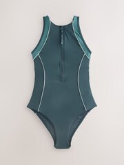Teal Green Active High Neck Tummy Control Swimsuit - Image 6 of 9