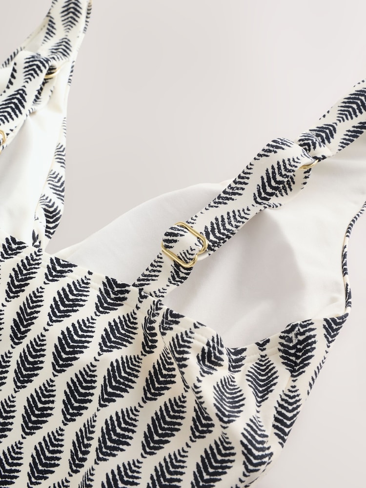 Cream/Black Woodblock Plunge Tummy Control Swimsuit - Image 4 of 4