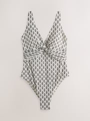 Cream/Black Woodblock Plunge Tummy Control Swimsuit - Image 6 of 9