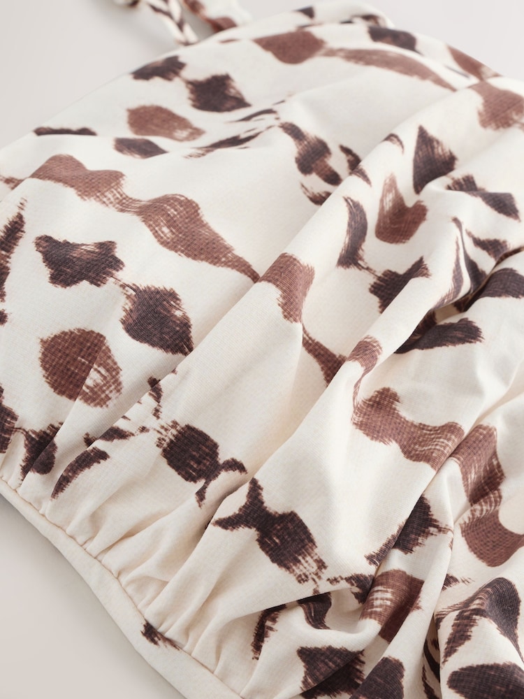 Brown/Cream Ikat Gathered Tummy Control Bandeau Swimsuit - Image 2 of 3