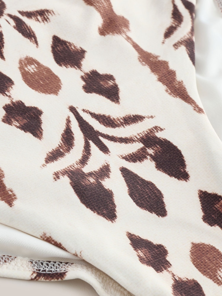 Brown/Cream Ikat Gathered Tummy Control Bandeau Swimsuit - Image 3 of 3