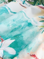 Blue/Pink Scenic Print Ruched Tummy Control Scoop Swimsuit - Image 7 of 9