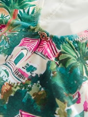 Blue/Pink Scenic Print Ruched Tummy Control Scoop Swimsuit - Image 9 of 9